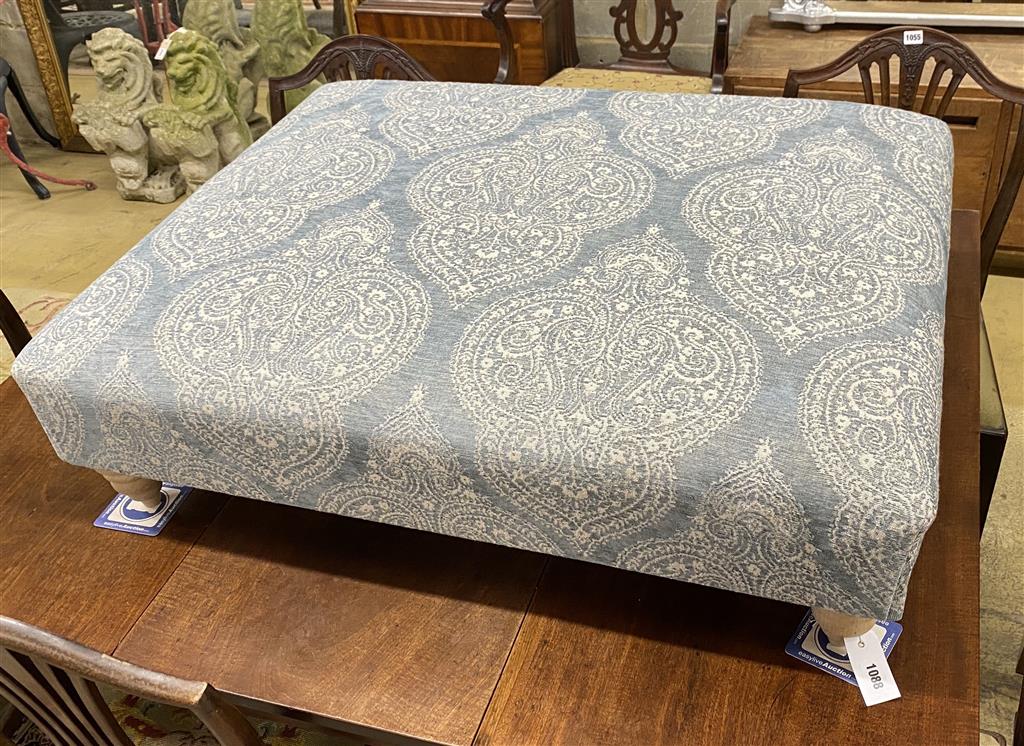 A Victorian style rectangular footstool upholstered in Colfax and Fowler Paisley type fabric, width 97cm, depth 78cm, height 30cm